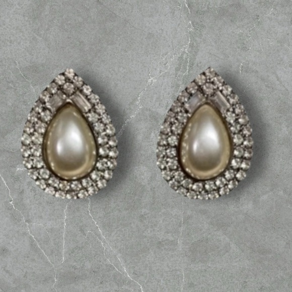 Vintage Rhinestone & Faux Pearl Post Earrings - Picture 1 of 3
